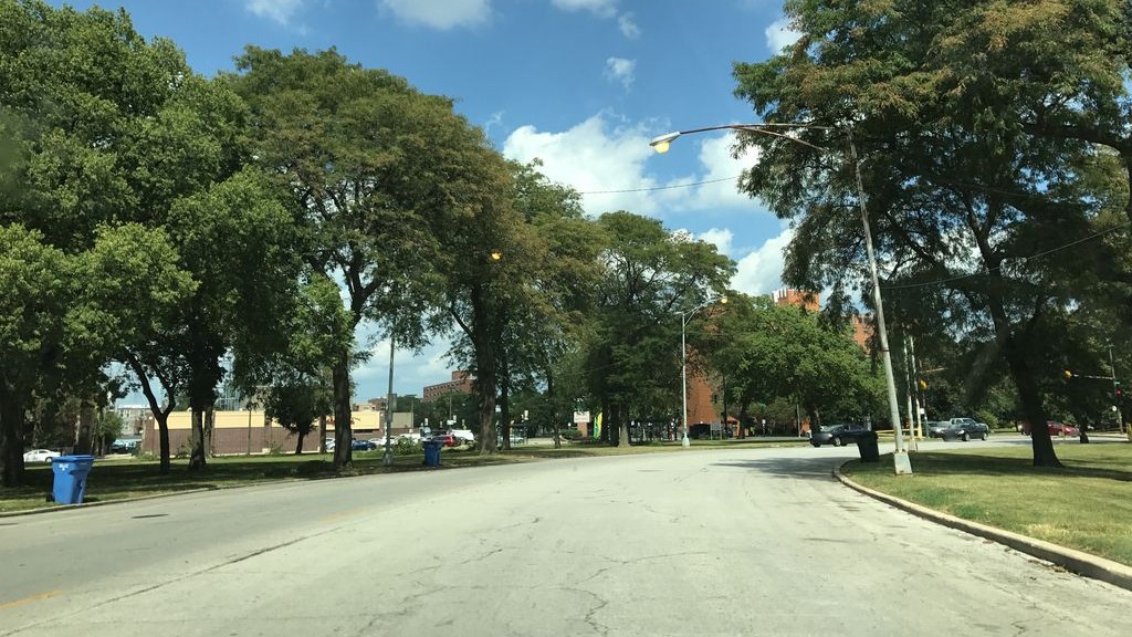 Street-level daytime example from Hyde Park South Side Chicago, cropped to show the local street context.